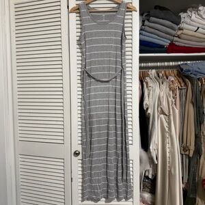 DIP Heather Gray Striped Sleeveless Maxi Dress | XS